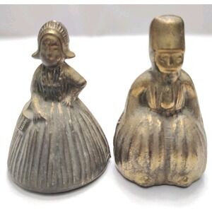 Antique Brass Servant Bell Lady Figure & Purse Man & Tall Hat Miniature Bells